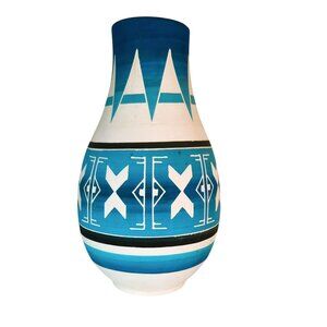 Sioux Pottery Blue White Vase Signed Little Thunder Handmade Native American 197